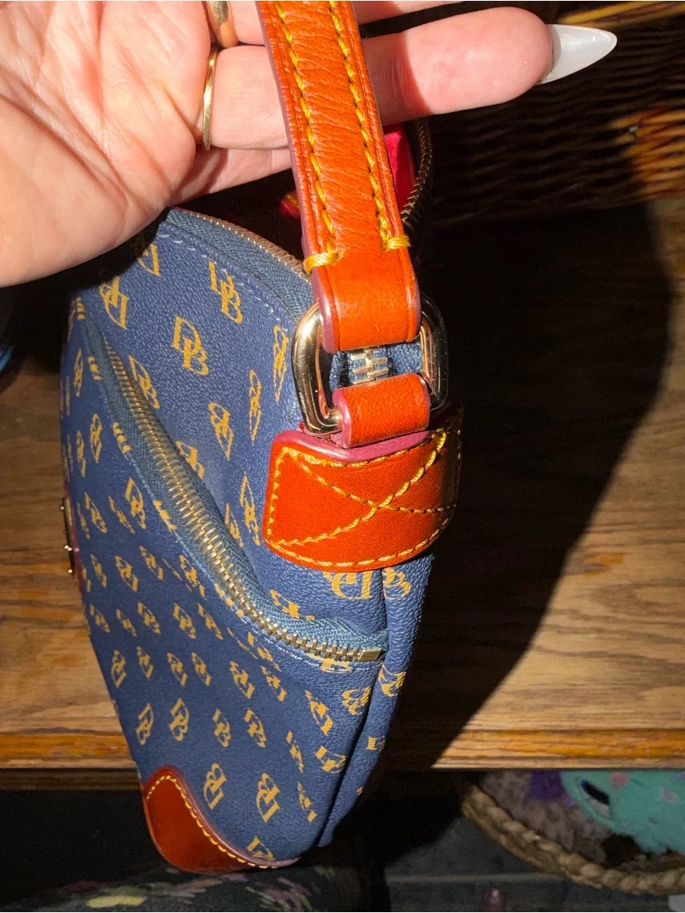 Dooney & Bourke Navy and Brown Logo Crossbody Messenger